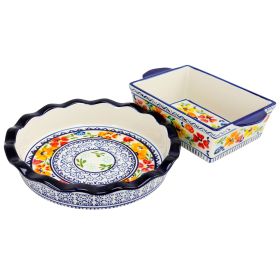 Gibson Luxembourg 10.5 inch Pie Dish and 10 inch Bakeware set in stoneware