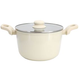 Gibson Home Barnsdall 5 Quart Ceramic Nonstick Aluminum Stock Pot with Lid in Cream