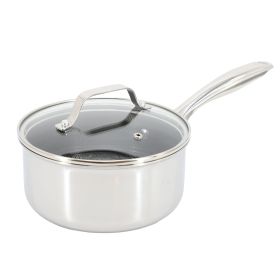 Oster Modessa 2.5 Quart Nonstick Triply Stainless Steel Saucepan and Lid with Honeycomb Design in Silver