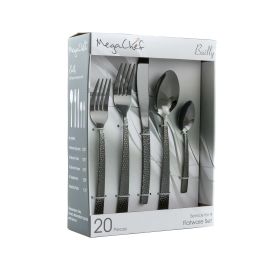 MegaChef Baily 20 Piece Flatware Utensil Set, Stainless Steel Silverware Metal Service for 4 in Black