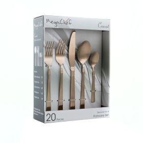 MegaChef Cravat 20 Piece Flatware Utensil Set, Stainless Steel Silverware Metal Service for 4 in Matte Rose