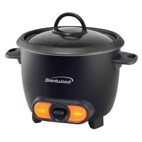 Brentwood 3 Cup Uncooked/6 Cup Cooked Non Stick Rice Cooker in Black