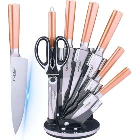 Kitchen Knife Set, 8-Piece Rose Gold Ultra Sharp Stainless Steel Knife Block Set, Professional Chef Knife Set with Accessories for Kitchen, Gift for W