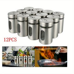 12pc Stainless Steel & Glass Spice Shakers - Premium Kitchen Essentials for Salt, Pepper & MSG, Modern Design for Indoor BBQs & Picnics, Durable Utens