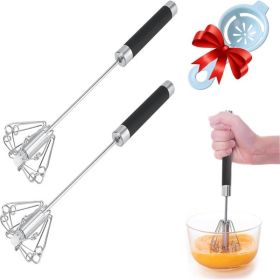 Stainless Steel Push Whisk - Easy to Use Manual Hand Mixer & Plunger Whisk - Make Froth, Foam & Whipped Cream - Semi Auto Egg Beater Plastic Tip Won't