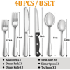 48 Pcs Silverware Set with Steak Knives Service for 8,Stainless Steel Flatware Set,Mirror Polished Cutlery Utensil Set,Home Kitchen Eating Tableware S