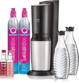 SodaStream Aqua Fizz Sparkling Water Maker Bundle (Black), with Co2, Glass Carafes, & bubly drops Flavors (Color: Bundle)