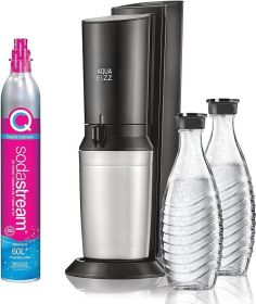 SodaStream Aqua Fizz Sparkling Water Maker Bundle (Black), with Co2, Glass Carafes, & bubly drops Flavors (Color: Sparkling Water Make)