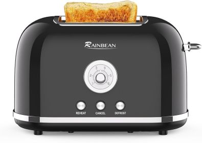 Toaster 2 Slice Retro Toaster Stainless Steel with 6 Bread Shade Settings and Bagel Cancel Defrost Reheat Function, Cute Bread Toaster with Extra Wide (Color: Black)