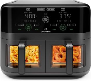 Chefman TurboFry Touch Dual Air Fryer, Maximize The Healthiest Meals With Double Basket Capacity, One-Touch Digital Controls (Color: 6 Quart - Window)