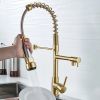 DQOK Black Brushed Spring Pull Down Kitchen Sink Faucet Hot & Cold Water Mixer Crane Tap with Dual Spout Deck Mounted