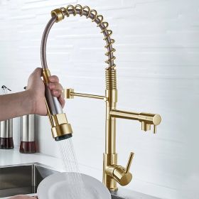 DQOK Black Brushed Spring Pull Down Kitchen Sink Faucet Hot & Cold Water Mixer Crane Tap with Dual Spout Deck Mounted (Color: TH-SCS-G)