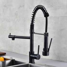 DQOK Black Brushed Spring Pull Down Kitchen Sink Faucet Hot & Cold Water Mixer Crane Tap with Dual Spout Deck Mounted (Color: TH-SCS-black)