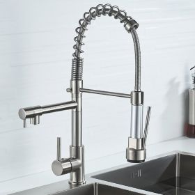 DQOK Black Brushed Spring Pull Down Kitchen Sink Faucet Hot & Cold Water Mixer Crane Tap with Dual Spout Deck Mounted (Color: TH-SCS)