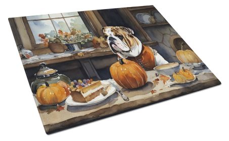 NEW English Bulldog Fall Kitchen Pumpkins Glass Cutting Board Decorative Tempered Glass Kitchen Cutting and Serving Board Large Size Chopping Board (default: default)