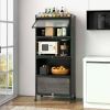 Kitchen Cabinet, Mobile Microwave Stand with Flip-up, Freestanding Bakers Rack with 4 Rolling Casters, 5-Tier Kitchen Cabinet